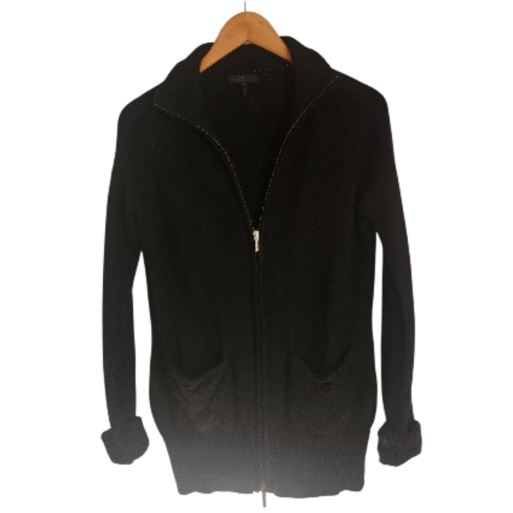 Enzo Mantovani Women's Cashmere Black Zip-Up Cardigan Sz L‎